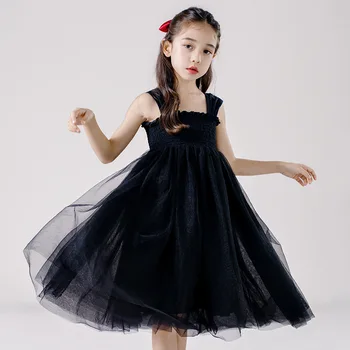 HoneyCherry בנות קיץ שחור שמלת נסיכה חמוד קשת נטו גזה הקולר נפוח שמלה בגדי ילדות