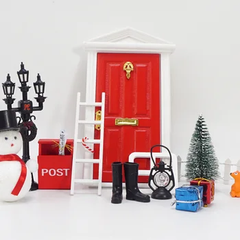 מיניאטורי ווד אלף דלת אביזרים סימולציה מיניאטורות רהיטים חג המולד DIY קישוט