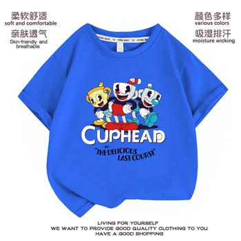 חדש Cuphead Mugman ילדים חולצת אנימה הדפסה בנות מצחיק בגדי ילדים ילדים לכל היותר Tshirts גברים, נשים, אופנת רחוב חולצות טי