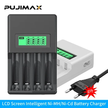 PUJIMAX 4 חריץ סוללה נטענת מטען מתאם עם כבל AC עבור AAA/AA NiMH/NiCd סוללה עם חכם לחתוך פונקציה
