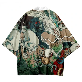 אופנת רחוב שלד הדפסה Cosplay קרדיגן Haori 2023 אופנה חוף יוקטה מסורתית קימונו יפני נשים, חולצות גברים