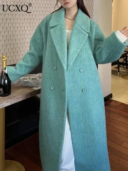 UCXQ אופי מוצק צבע רופף ארוך מעיל צמר לנשים אופנה מזדמן מעילי טוויד נקבה 2023 סתיו מגמה חדשה 23A2351