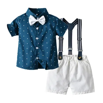 אופנה הקיץ פעוטות בנים ' נטלמן לבוש סטים שרוול קצר עניבת הפרפר כוכבים דפוס חולצה+Suspender קצרים תלבושות