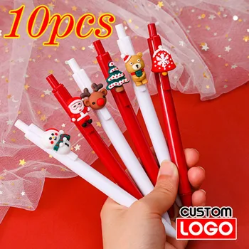 10pcs נושא חג המולד ג ' ל עטים מותאמים אישית לוגו קריקטורה סנטה חג המולד עץ עטים Stationeries המשרד חתימה עטים חריטה בלייזר
