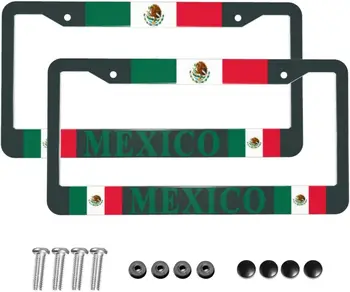 מקסיקני דגל מסגרת לוחית רישוי 2 יח ' דגל מקסיקו פטריוטי סגנון מקסיקו שחור מסגרת לוחית רישוי הכיסוי הקדמי צלחות מסגרות