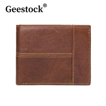 Geestock רטרו עור גברים הארנק אופנה עסקי קצר Multi-Card הארנק פשוט מתקפל כסף קליפים נהג רישיון ארנק מטבעות