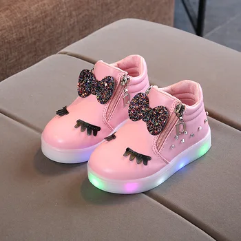 גודל 21-36 ילדים זוהר נעלי ילד הנסיכה קשת עבור בנות LED נעליים זוהר נעלי תינוק נעלי ספורט עם אור נעליים