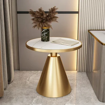 מתכת יוקרה קפה שולחן סלון מודרני נורדי אפקט השיש שולחנות קפה עגולים לבנים מסה Centro עיצוב פנים