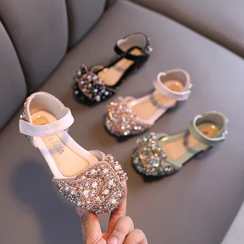 2023 בנות נעלי יחיד אביב סתיו חדשה פנינת יהלום קשת סנדלים לילדים הופעת ריקוד נעליים