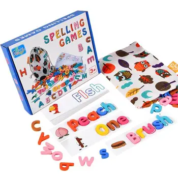 כתיב משחקי עץ מילה בלוקים מכתב התאמת מצחיק כישוף צעצוע צעצוע חינוכי מתנה אנגלית לאיית את המשחק עבור שפה