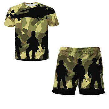 2023 פופולרי הסוואה 4-12Y בנים חליפה צבאית הדפסה בגדים בנות 3D גברים ילדים בגדי קיץ ילדים מקסימום חולצה מכנסיים קצרים