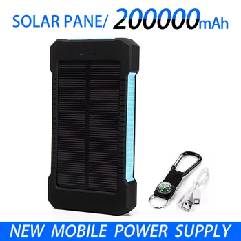 200000mAh סוללה חיצונית כוח סולארית בנק LEDSOS פנס טעינה מהירה נייד עמיד למים Powerbank עבור טלפון סלולרי חכם