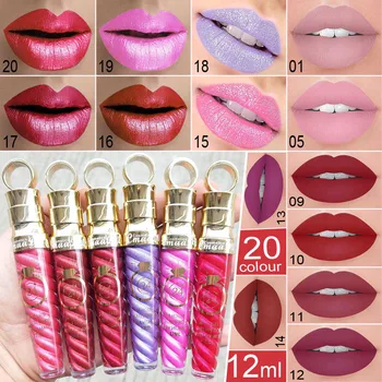 20 צבע איפור שפתיים מט שפתון נוזלי עמיד לאורך זמן סקסית בעירום נצנצים בסגנון ליפ גלוס היופי שפתון אדום גוון קוסמטיים