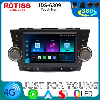 Rotiss 8Core אנדרואיד רדיו במכונית טויוטה היילנדר Kluger XU40 2007-2013 AutoCarPlay סטריאו 4G סים, WIFI, GPS, מסך ניווט