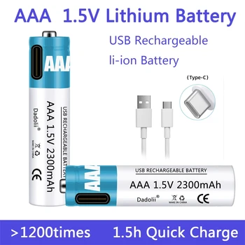 סוללת AA AA 1.5 V 2300mAh נטענת USB סוללה li-ion עבור שליטה מרחוק עכבר קטן מאוורר חשמלי צעצוע הסוללה עם כבל