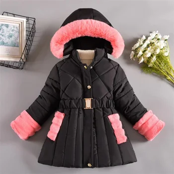 החורף בנות בתוספת קטיפה חם, מעילים לילדים עם ברדס לעבות מעילים לילדים בגדי אופנה רב והברדסים עבור בנות 4-12 שנים