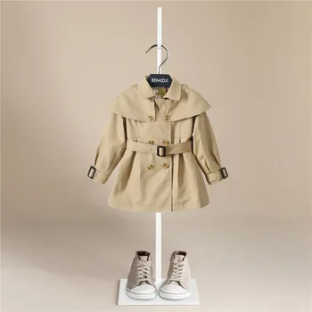 פעוטות, ילדים ילדות סתיו חורף מעיל תינוק ילדים מוצק ז ' קט בסגנון קוריאני כפול עם חזה חגורת ארוך שרוולים מעיל