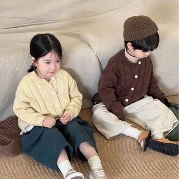 ילדים מוצק צבע הסוודר 2023 סתיו, חורף סגנון קוריאני פשוטה בנים ובנות רך נוח מקרית פשוטה הילדים סוודר