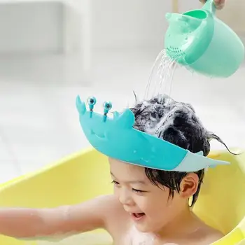 ילדים שמפו כובע חמוד מתכוונן מתקפל בנים בנות סרטן צורה אמבטיה מקלחות כיסוי ראש, שימוש יומיומי