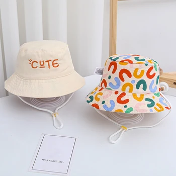 קיץ לילדים חיצוני שמש כובע דו צדדי התינוק דלי כובע חמוד אותיות רקומות ילדים בנים ובנות הכובע