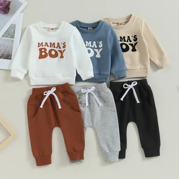 FOCUSNORM 0-3Y תינוק בייבי בנים סתיו בגדים קובע המכתב הדפסה שרוולים ארוכים חולצות סוודר, מכנסיים ארוכים 2Pcs