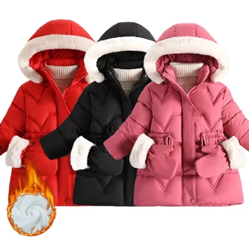 החורף -30°C נוער בנות חם, מעילים 2023 בנות חדשות עם כפפות לעבות מעילים לילדים בגדים בתוספת קטיפה Windproof והברדסים