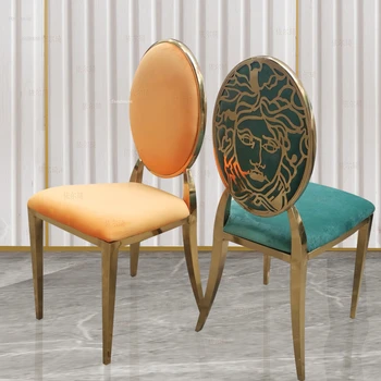 אור יוקרה נירוסטה כסאות אוכל עיצוב יצירתי הביתה קטיפה הכיסא מסעדת מלון בחזרה לכיסא פשוט ריהוט מודרני