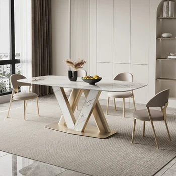 יוקרה לוח שולחן האוכל בבית מודרני פשוט, בהיר מלבן יצירתי שולחן אוכל, כיסא משולב