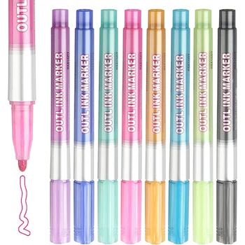 עצמית המתאר מתכתי סמנים 8 צבעים המתאר סמן קו כפול, עט ג ' ורנל עטים צבעוניים קבוע עטי סמן לילדים