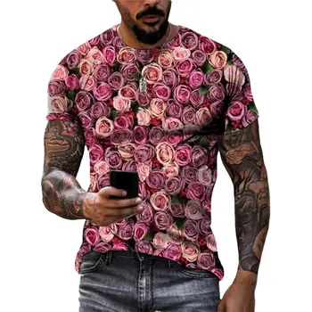 אופנה יפה לשתול פרחים יוניסקס חולצות קיץ 3D סגנון רחוב גברים מזדמנים מנופחים צוואר עגול שרוול קצר להדפיס לכל היותר
