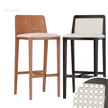 בסגנון יפני מעץ מלא בר כיסאות קש בחזרה בר הכיסא המודרני בר רהיטים ביתיים גבוהה צואה בקבלה של המלון בר הכיסא