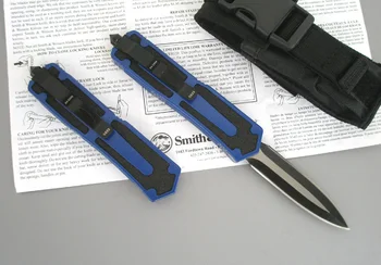 מיקרו מר פוטרמן טק סכין SC סדרה 440C להב קצה כפול 57HRC קשיות תעופה סגסוגת אלומיניום ידית כחולה הגנה עצמית הסכין