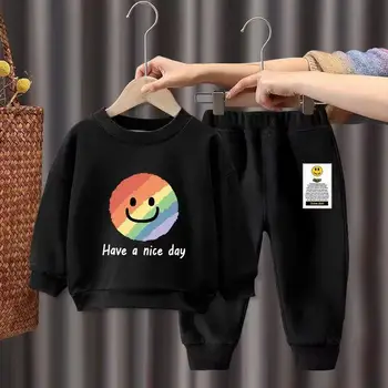 אביב סתיו כותנה סוודר מכנסיים חליפת בגדי ילד תלבושת ילדים התינוק חולצות ספורט מכנסיים 2pcs סט קריקטורה דוב הדפסה אימוניות.