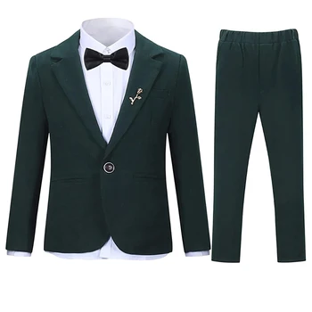 הבנים ירוק לחצן יחיד חליפת שני חלקים סט (מעיל+מכנסיים) 2023 פשוט חדש ואופנתי לילדים בגדים מותאמים אישית