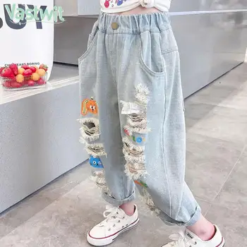 ילד בנות ג 'ינס מקרית אופנה שטף קרע גרפיטי מכנסי ג' ינס אביזרי בסגנון מכנסי ג ' אז ריקוד רחוב יומי הספר תחפושת