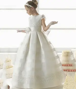 לבן שכבות טול פרח שמלת ילדה לחתונות אלגנטית נסיכה ילדים הטקס הראשון בתחרות הערב מסיבת יום הולדת שמלת נשף