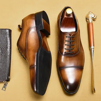 איכות גבוהה אוקספורד השמלה גברים נעלי חתונה רשמית אדם נעליים מסיבה משרד עסקים מעצב אמיתי נעלי עור גברים המקורי