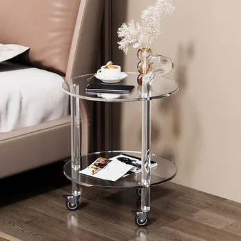 אקריליק תה שולחן שקוף ספה שולחנות צד עגול לסלון יוקרה עזר שולחנות עם גלגלים מודרני יצירתי רהיטים