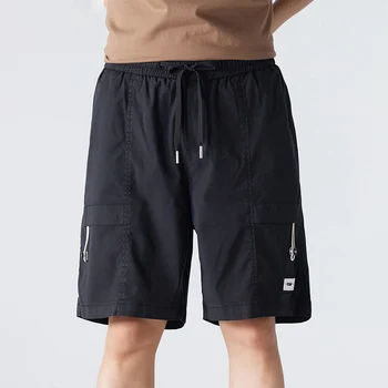 TFETTERS קיץ גברים מכנסיים קצרים 2023 מוצק באמצע ישר מטען רופף מכנסי גברים מזדמנים שרוך ספורט יומי החוף גברים מכנסיים קצרים מכנסיים
