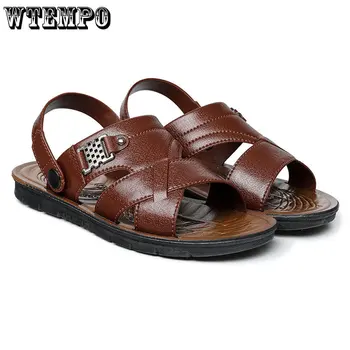 WTEMPO הקיץ דמוי עור סנדלים לגברים ללבוש מזדמנים אבא נעלי בית של גברים בגיל העמידה, קשישים נעלי החוף
