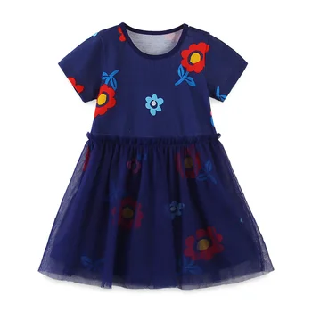 KY9032 ילדים הסיטוניים 2023 הקיץ הקו החדש של בנות צוואר עגול שמלת תחרה שרוול קצר לילדים של השמלה.