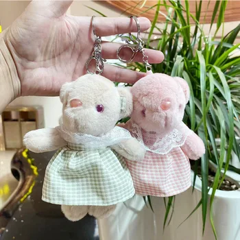 חצאית קטיפה דוב בובה תליון מפתח שרשרת תיק תלוי בובת ילדה מתנה צעצועים קטיפה.