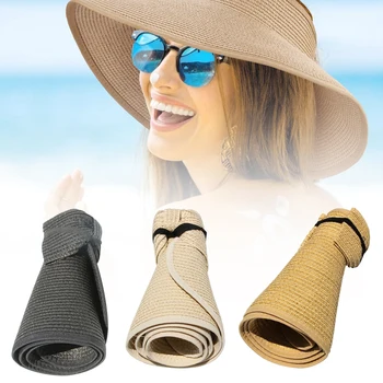רול-אפ חוף כובע מגניב ריק העליון קש מתקפל כובע קיץ אופנה נשים רחב שוליים Sunhat חיצוני מגן UV מגן השמש הכובע