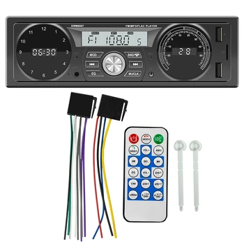 1DIN סטריאו לרכב נגן MP3 בדש רכב רדיו FM Bluetooth USB/ AUX לחייב עם השעון ותצוגת טמפרטורה