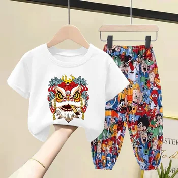 סין-סגנון שיק על בנים ועל בנות' החליפה תלבושות קיץ חדש כותנה קצר שרוול חולצה מכנסיים מותק הילדים בגדים 2 חתיכת קבוצה