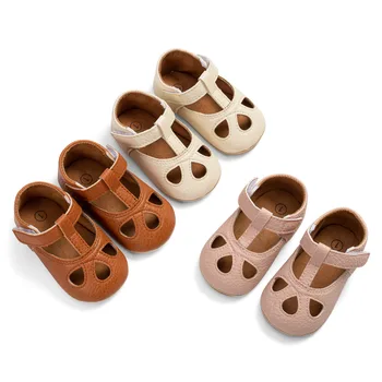 ההליכה הראשון התינוק מוצק צבע עור PU נעליים אנטי להחליק רכות הבלעדי נסיכת פעוט נעלי חלול נעליים