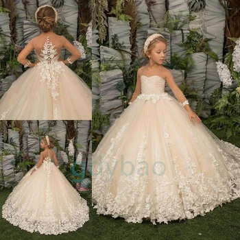 פאפי נסיכה שמלות מלמלה ראשונה שמלות קודש פנינים חגורת פרח שמלת ילדה ילדה שמלת מסיבת החתונה התינוק שמלת יום ההולדת