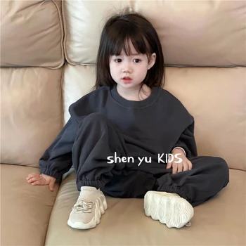 ילדים קוריאנים בגדי ילדים חדש של רטרו נייטרלי מזויף שני חלקים החליפה באביב ובסתיו בנים ובנות חופשי חליפה נאה.