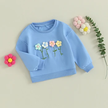 FOCUSNORM 4-7Y סתיו פעוטות ילדים בנות חולצות שרוול ארוך צוואר עגול 3D פרח חופשי Pullovers ליפול מקסימום