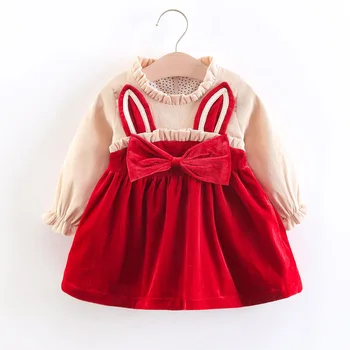 לילדים שמלות לבנות עם שרוולים ארוכים קשת טלאים סתיו חורף חג המולד תינוק בגדים חדשים ההגעה